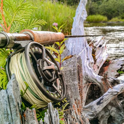 Fly rod next to river